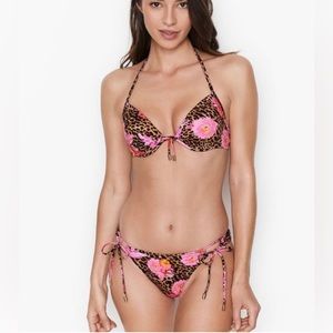 VICTORIA SECRET Leopard & Pink Floral Tie String Bikini